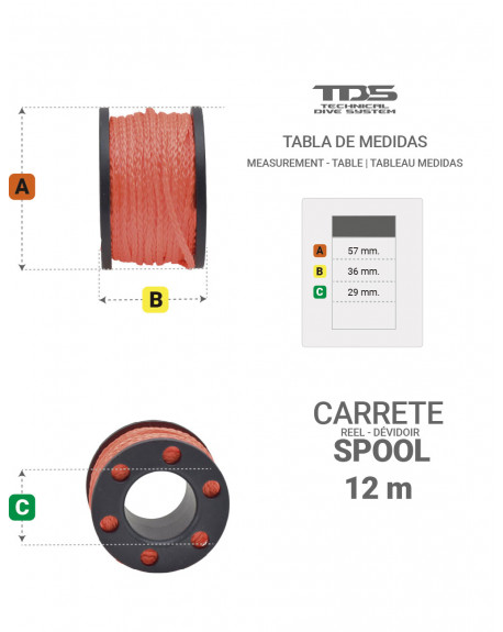 CARRETE TDS BUCEO TECNICO SPOOL BLACK 12 M HILO NARANJA