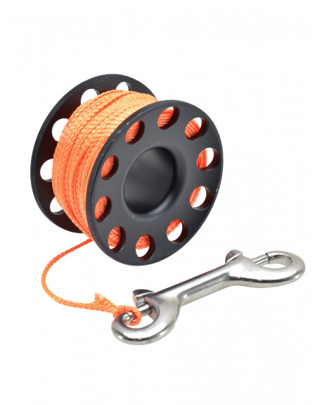 CARRETE TDS SPOOL ALUMINIO NEGRO BUCEO TECNICO 30 M HILO NARANJA