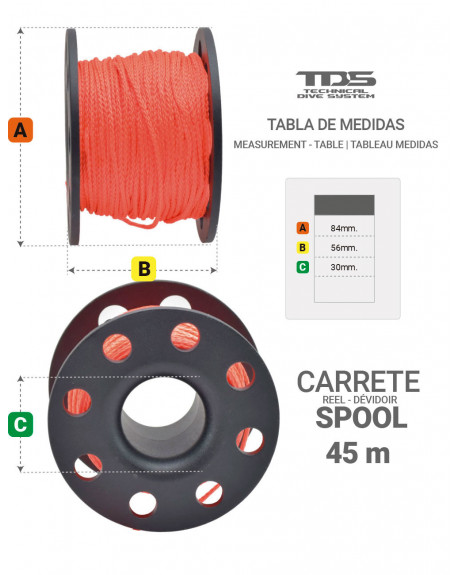 CARRETE TDS BUCEO TECNICO SPOOL BLACK 45 M HILO NARANJA