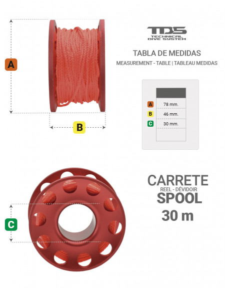 ALUMINIUM SPOOL TECHNICAL SCUBA DIVING REEL RED 30 M