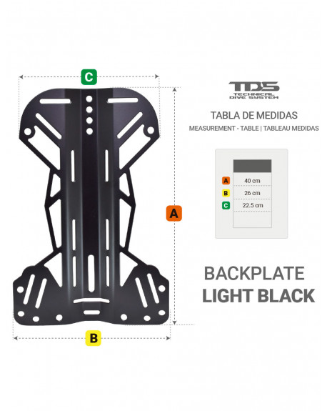 TDS ALUMINIUM REDUCED BACKPLATE  LIGHT BLACK TECHNICAL SCUBA DIVING