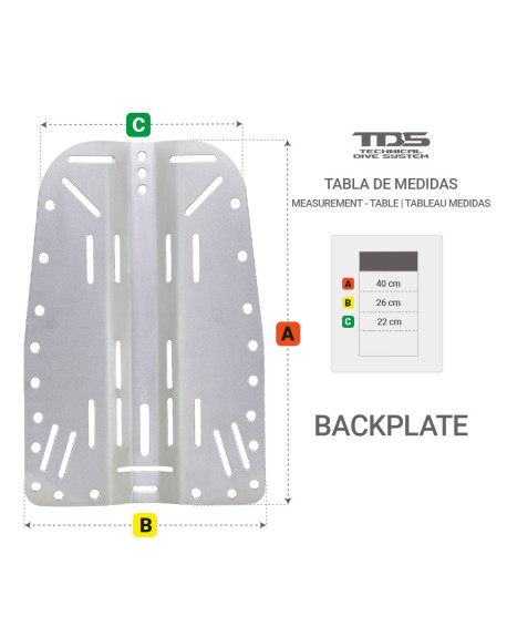 BACKPLATE ACERO INOXIDABLE  PARA BUCEO TECNICO | TDS