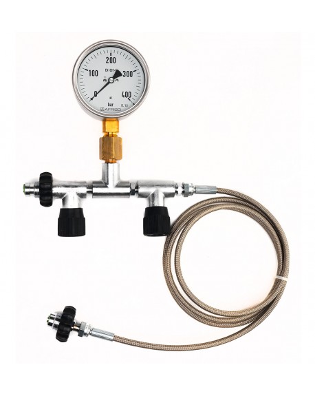 METALIC DECANTING HOSE W/PRESSURE GAUGE & VALVE